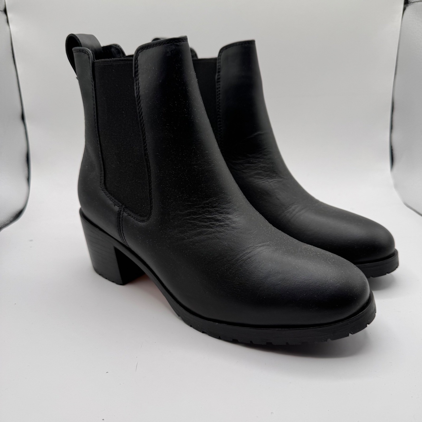 Nisolo Ana Go-To Black Leather Heeled Chelsea Boots Women's 9.5 Block Slip-On